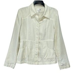H&M Womens Jacket Blazer Sz 6 Linen Beige Button Front Long Sleeve
